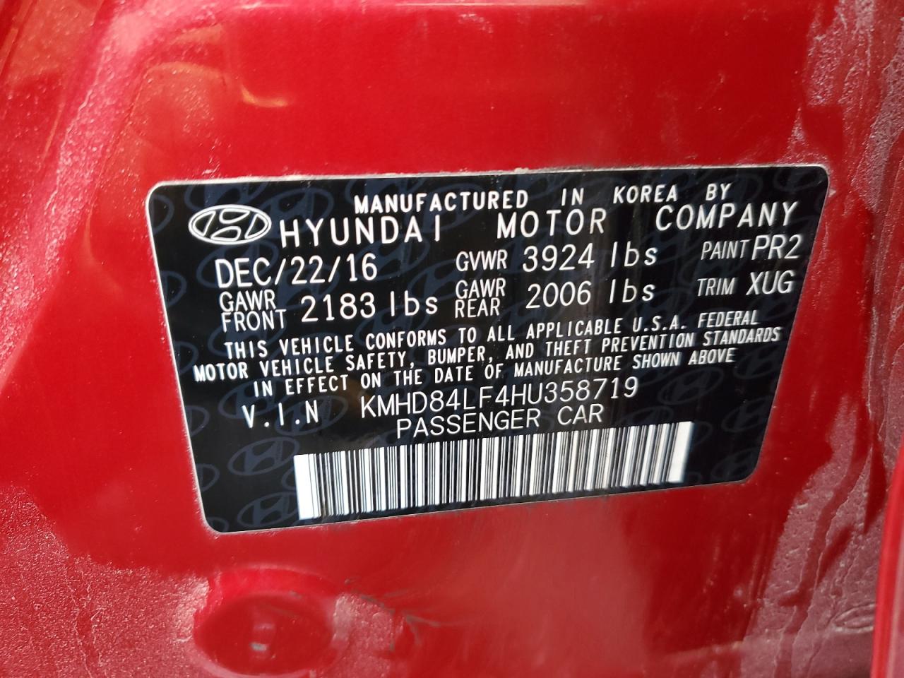 KMHD84LF4HU358719 HYUNDAI ELANTRA 2017