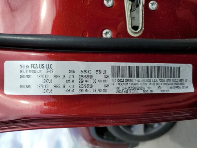 1C4PJMDX2KD389116 Jeep Cherokee Limited