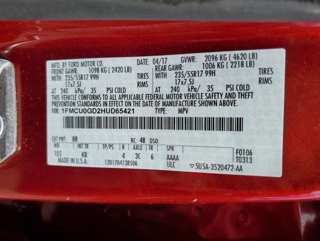 2017 FORD ESCAPE SE - 1FMCU0GD2HUD65421