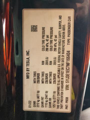 5YJ3E1EC7NF166404 Tesla MODEL 3
