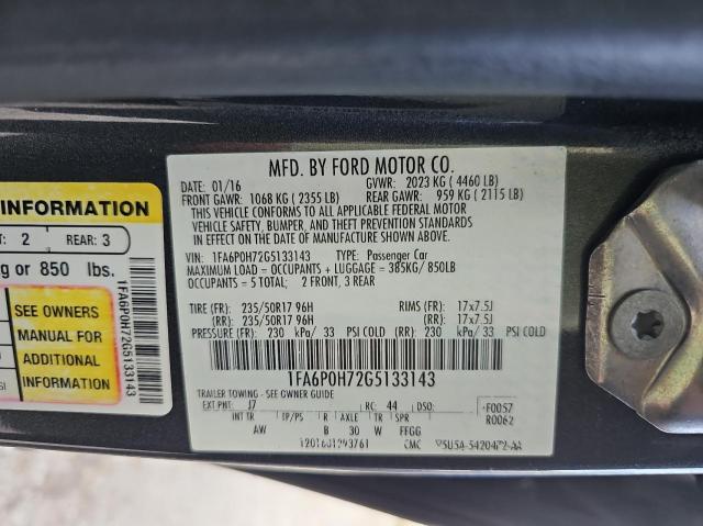 2016 FORD FUSION SE - 1FA6P0H72G5133143
