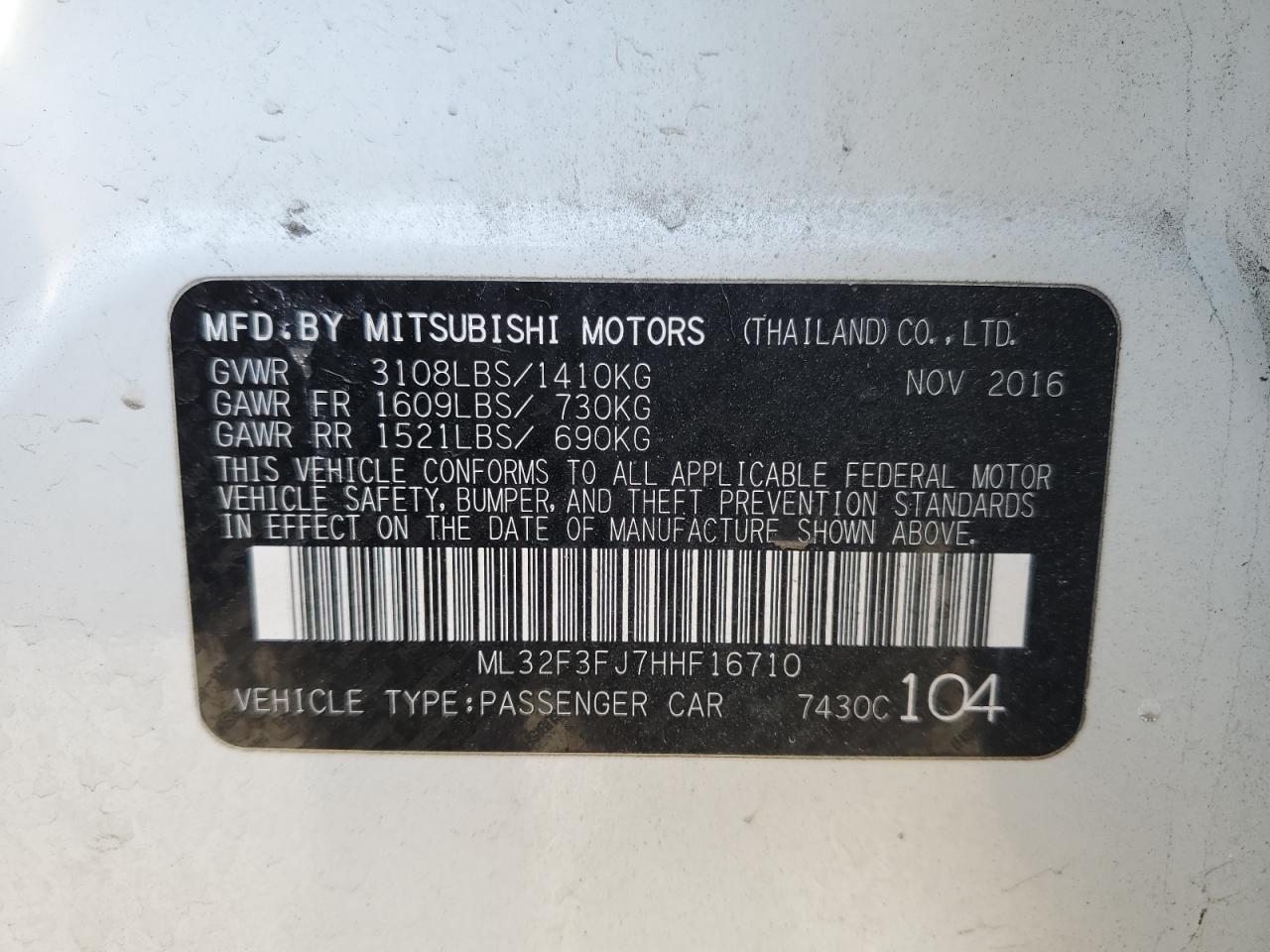 ML32F3FJ7HHF16710 2017 Mitsubishi Mirage G4 Es