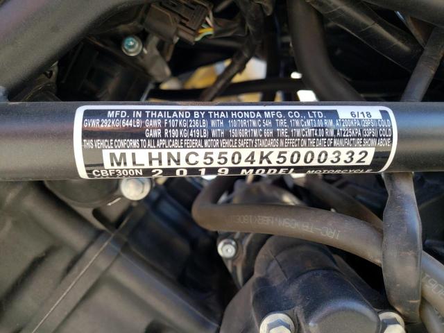 2019 HONDA CBF300 N - MLHNC5504K5000332