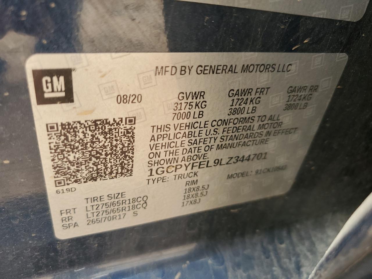 1GCPYFEL9LZ344701 CHEVROLET ALL Models 2020