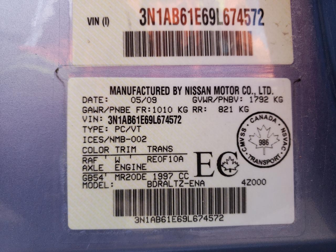 3N1AB61E69L674572 2009 Nissan Sentra 2.0