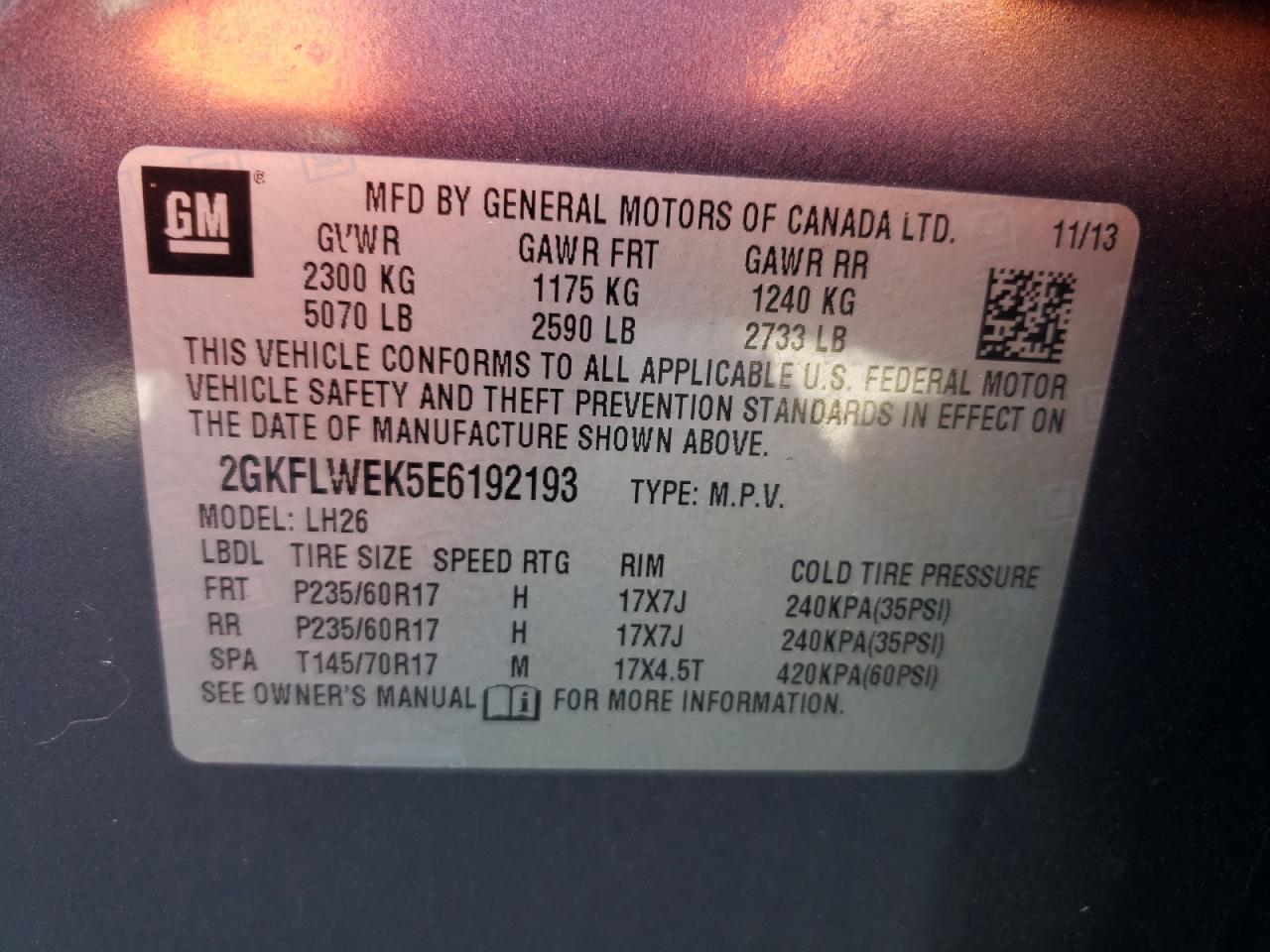 2GKFLWEK5E6192193 2014 GMC Terrain Sle