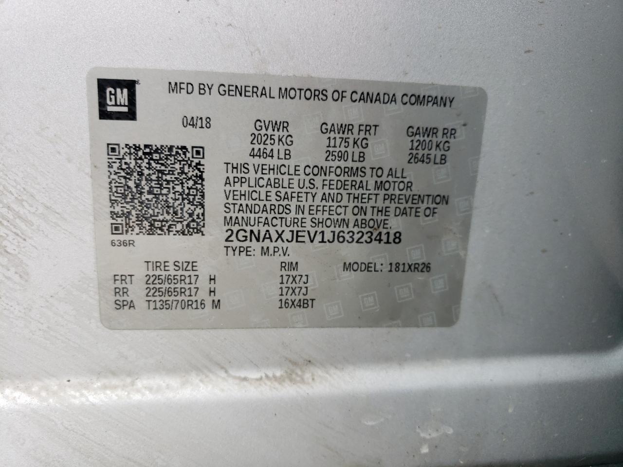 2GNAXJEV1J6323418 CHEVROLET EQUINOX 2018