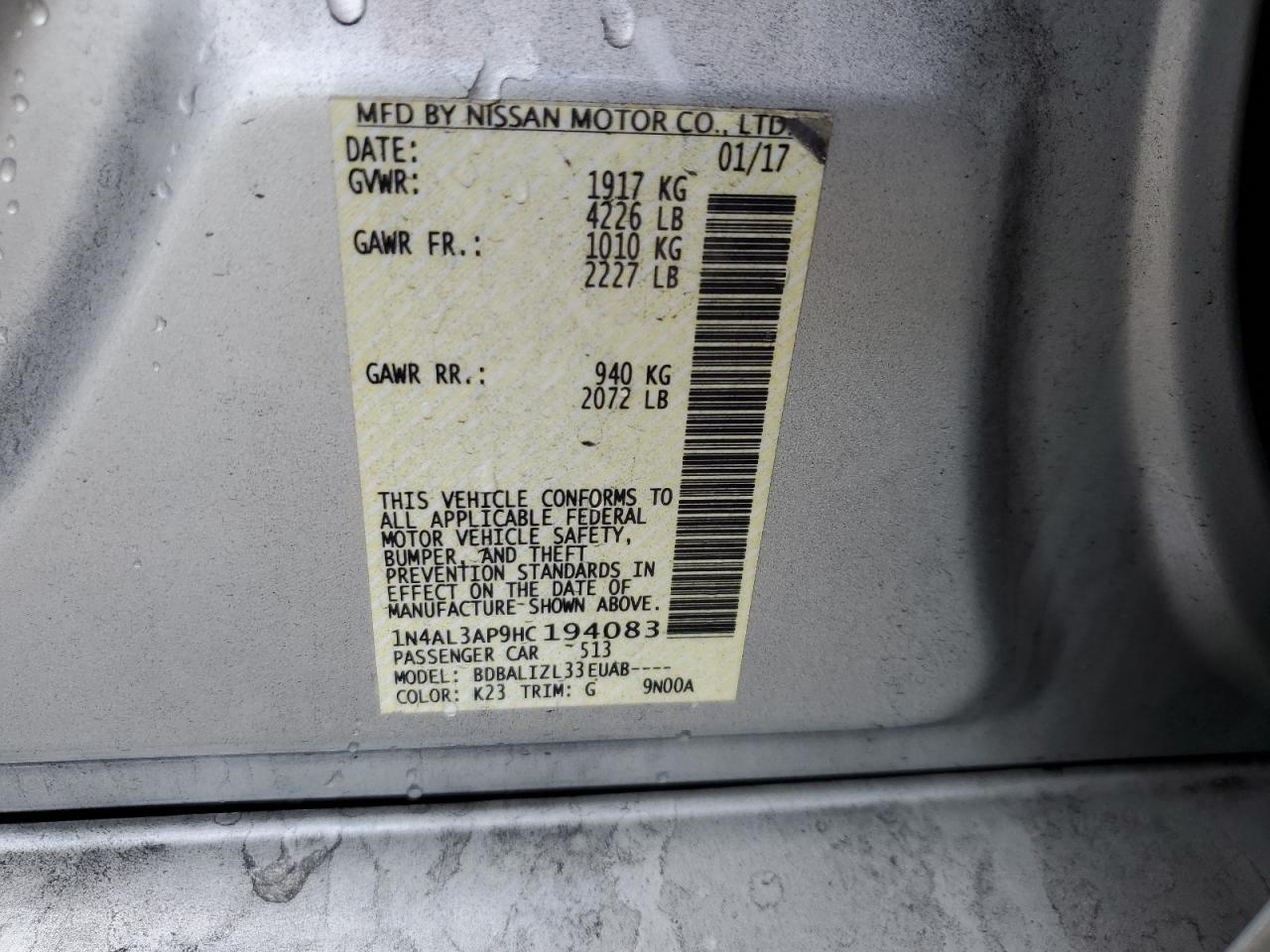 1N4AL3AP9HC194083 NISSAN ALTIMA 2017