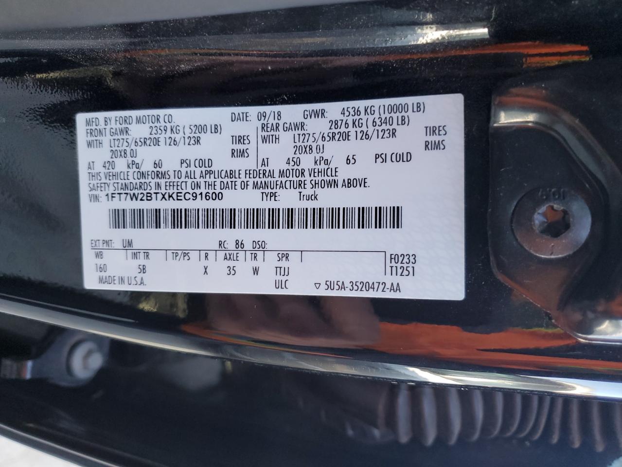 1FT7W2BTXKEC91600 FORD F250 2019