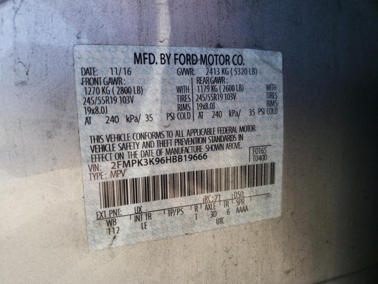 2FMPK3K96HBB19666 FORD EDGE 2017