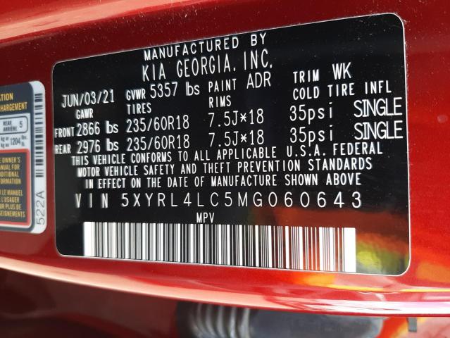 5XYRL4LC5MG060643 KIA SORENTO S