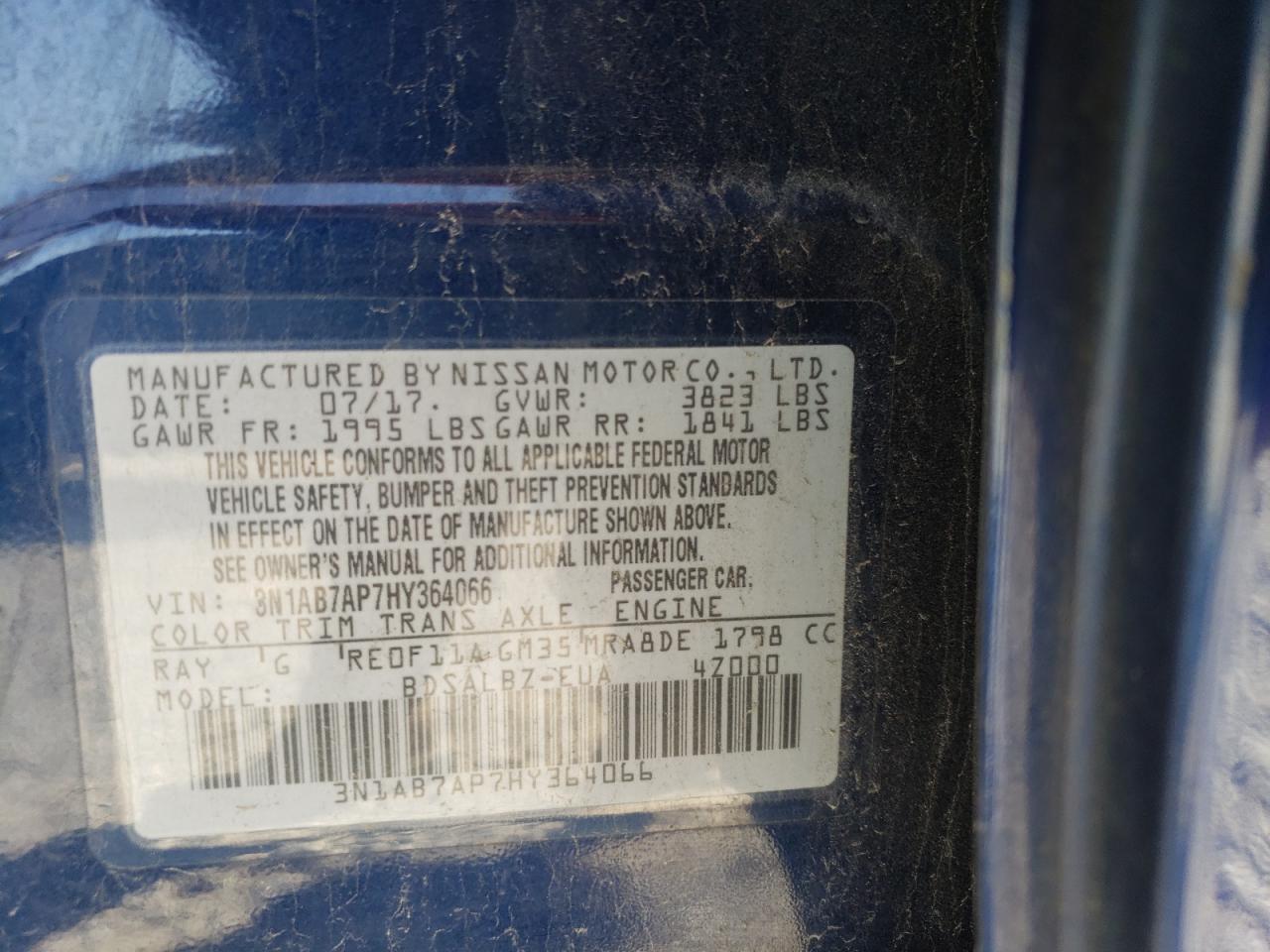 3N1AB7AP7HY364066 NISSAN SENTRA 2017