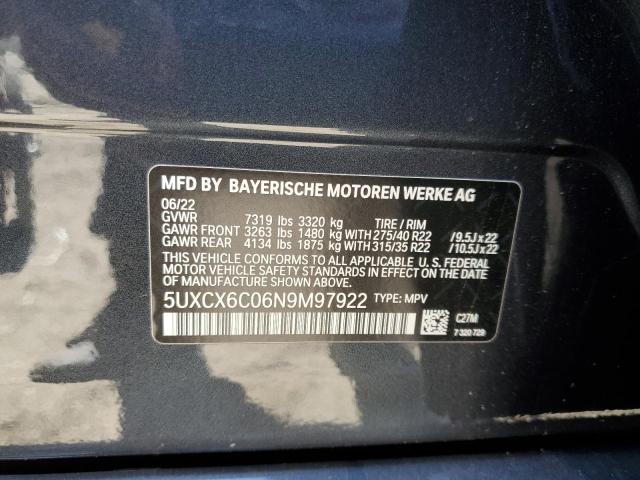 2022 BMW X7 M50I 5UXCX6C06N9M97922