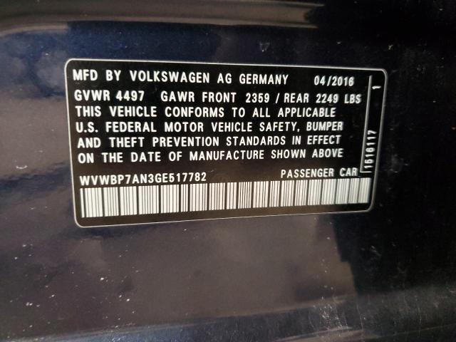 2016 VOLKSWAGEN CC BASE - WVWBP7AN3GE517782