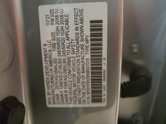 2022 HONDA PILOT SPOR - 5FNYF5H35NB007015