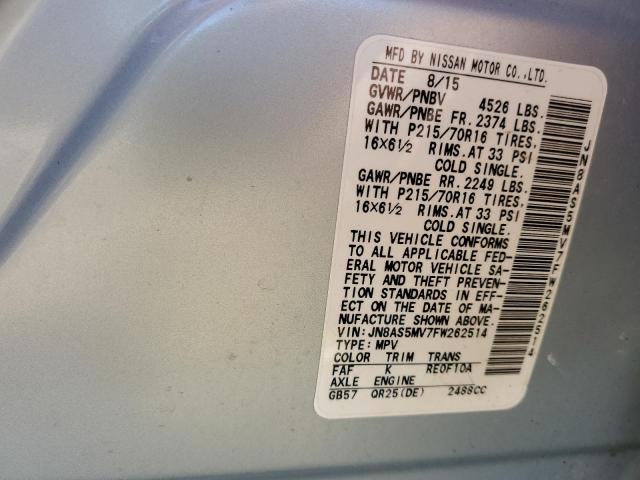 JN8AS5MV7FW262514 Nissan Rogue Select S