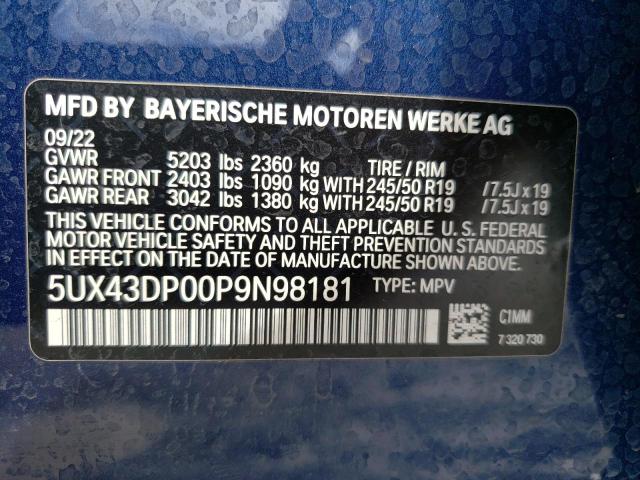 5UX43DP00P9N98181 BMW X3 Sdrive30i