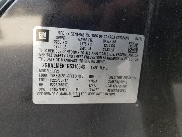 GMC Terrain Sle 2016 2GKALMEK1G6316543 Image 12