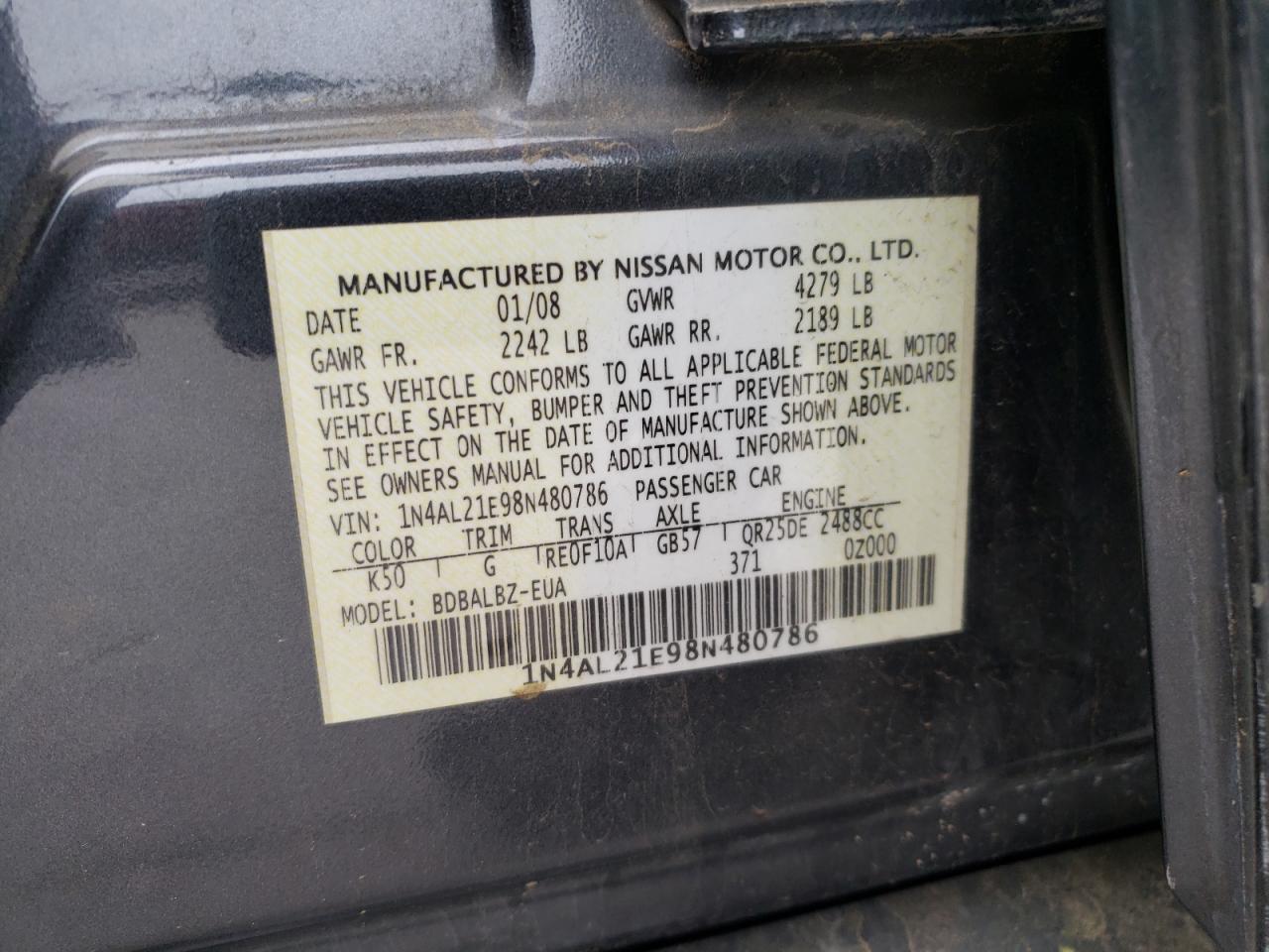 1N4AL21E98N480786 2008 Nissan Altima 2.5