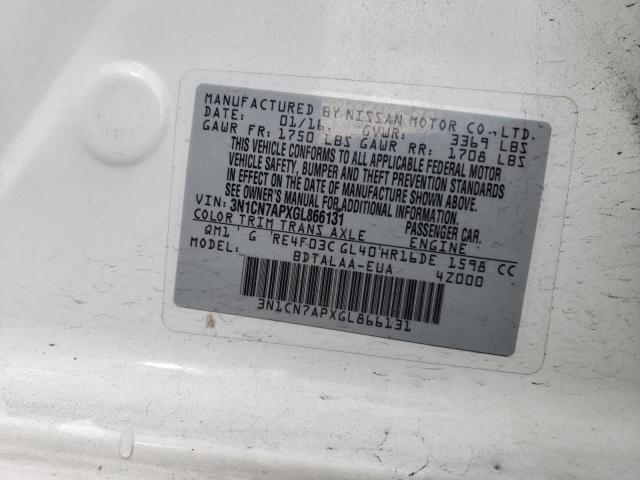 3N1CN7APXGL866131 Nissan VERSA S