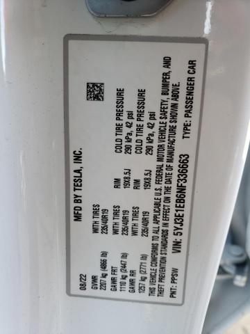 5YJ3E1EB6NF336663 Tesla MODEL 3