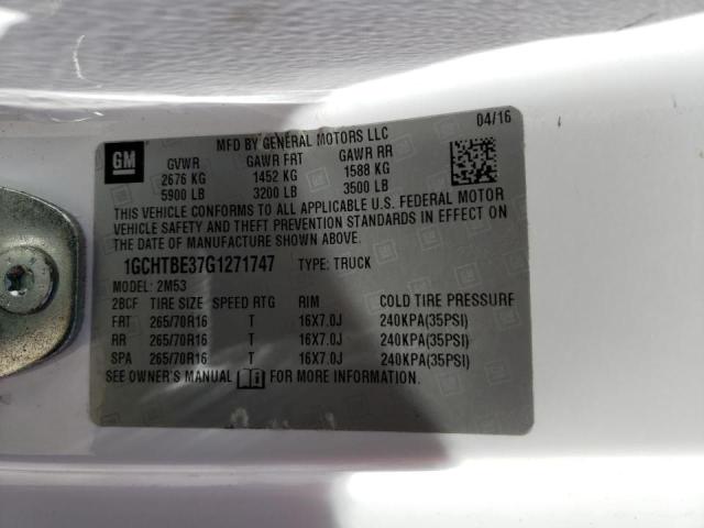 2016 CHEVROLET COLORADO - 1GCHTBE37G1271747