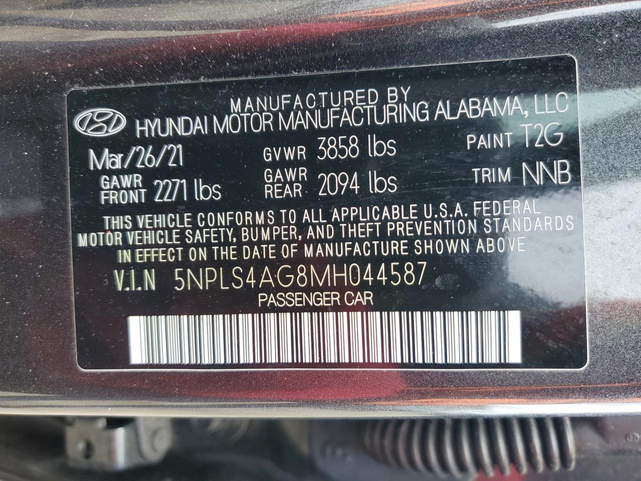 5NPLS4AG8MH044587 2021 Hyundai Elantra Sel