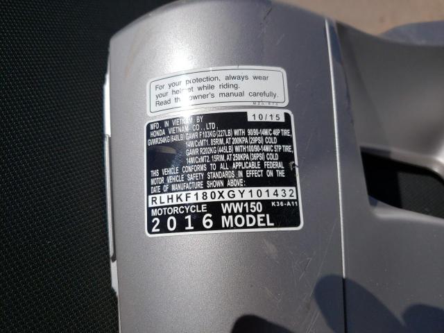 2016 HONDA PCX 150 RLHKF180XGY101432