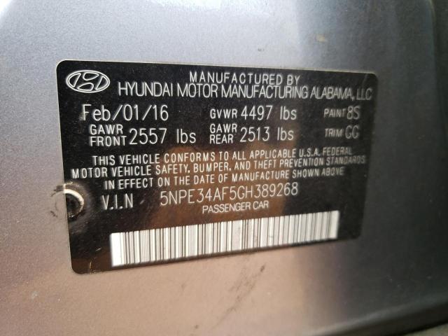 VIN: 5NPE34AF5GH389268 Auction: COPART Lot: 45910573 Location: NC - CHINA GROVE 5NPE34AF5GH389268 HYUNDAI SONATA 2016 SILVER Photo 12