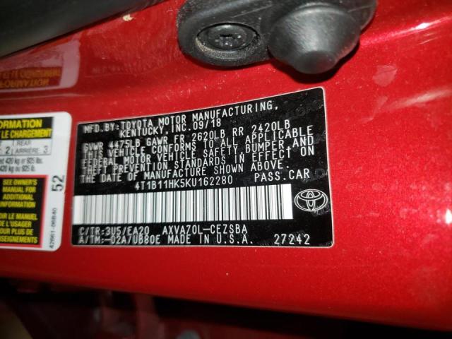 4T1B11HK5KU162280 Toyota Camry L 12