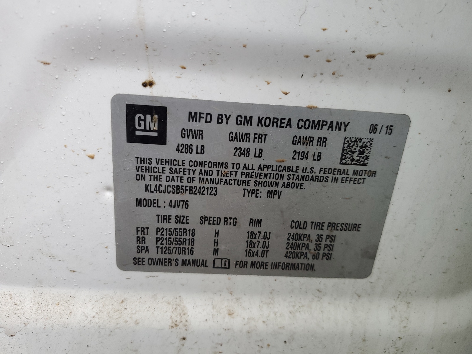 KL4CJCSB5FB242123 2015 Buick Encore