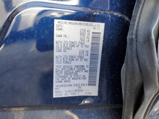 5N1DR3DJXNC262363 Nissan Pathfinder Platinum