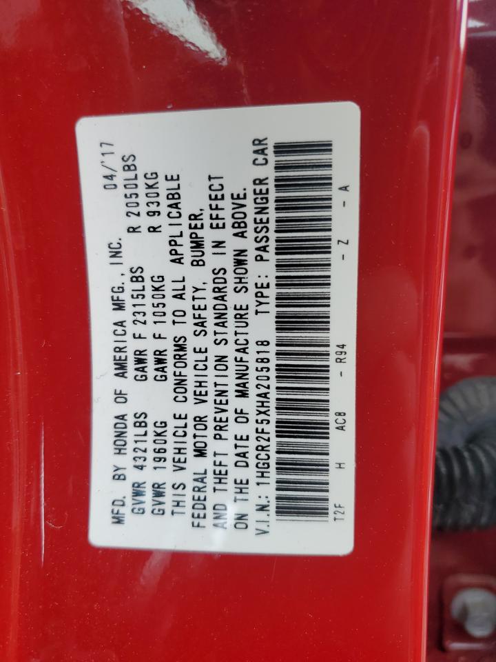 1HGCR2F5XHA205818 HONDA ACCORD 2017