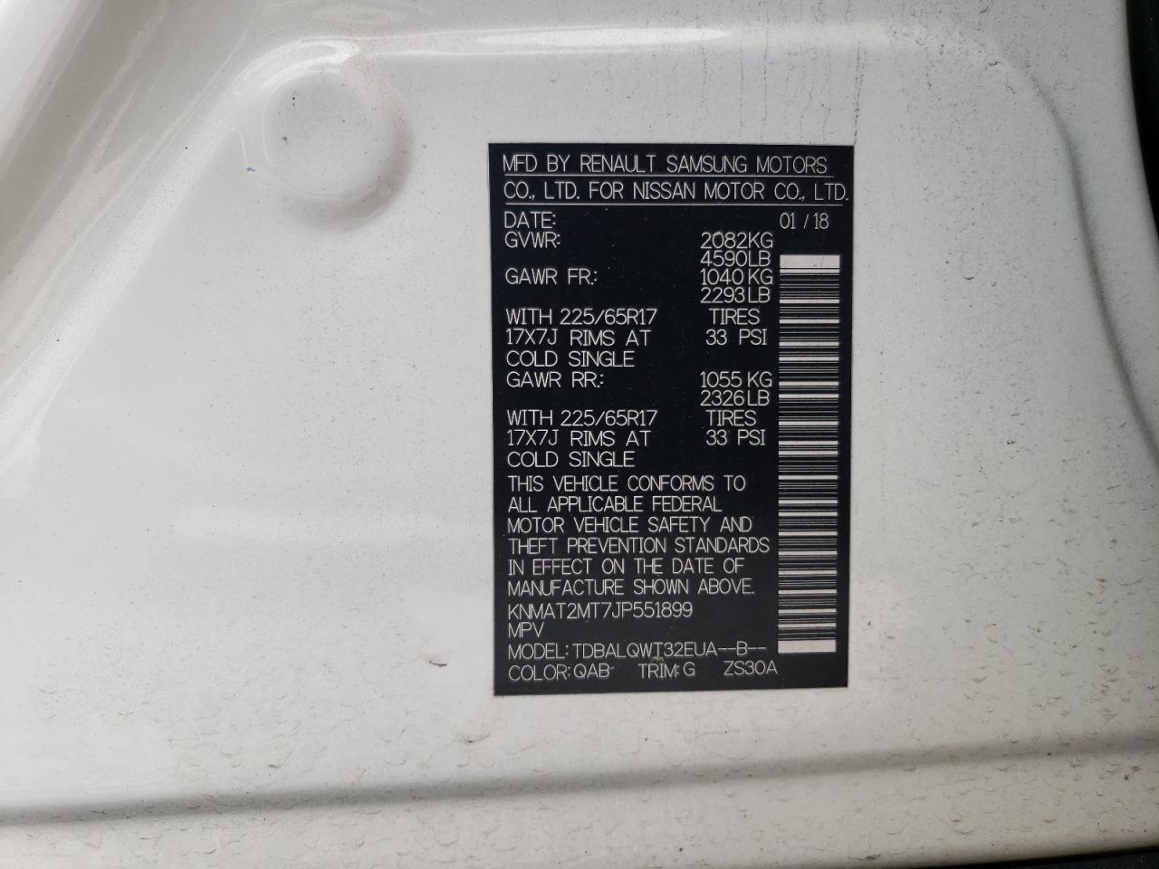 KNMAT2MT7JP551899 NISSAN ROGUE 2018