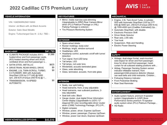 2022 CADILLAC CT5 PREMIU - 1G6DN5RK2N0116850