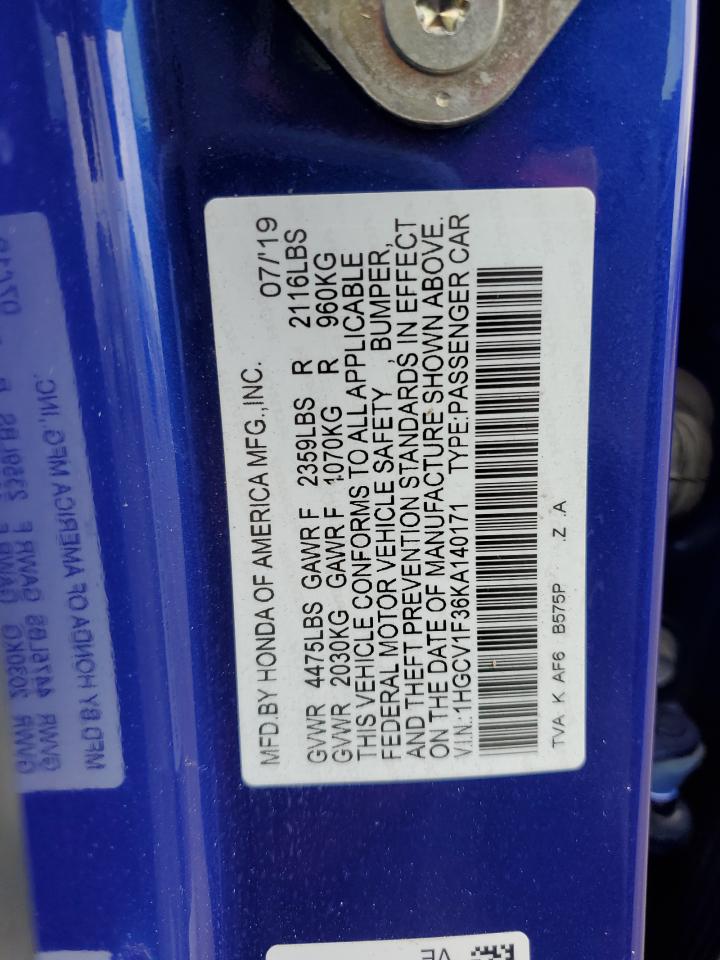 1HGCV1F36KA140171 HONDA ACCORD 2019