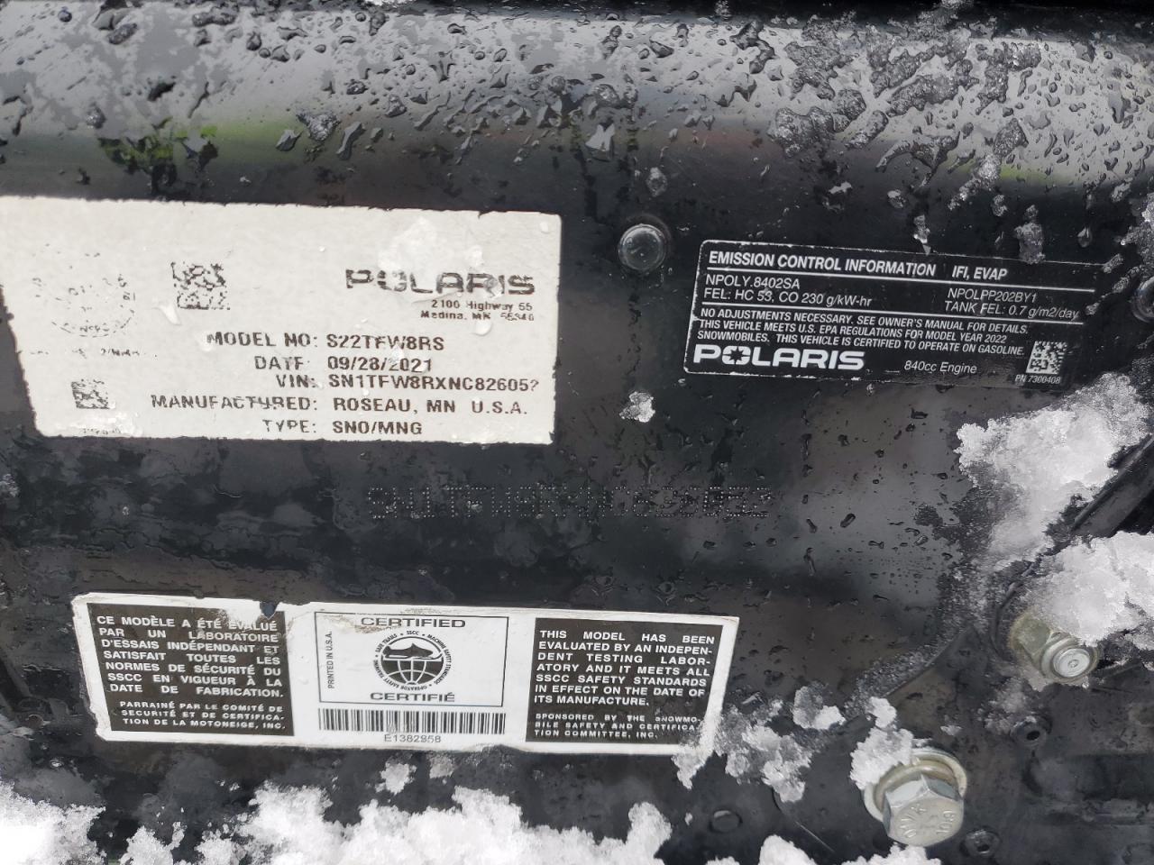 SN1TFW8RXNC826052 POLARIS SNOWMOBILE 2022
