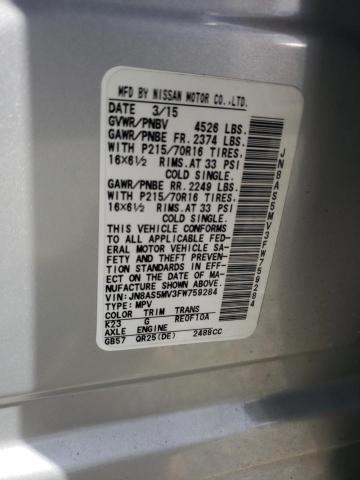 JN8AS5MV3FW759284 Nissan Rogue Select S