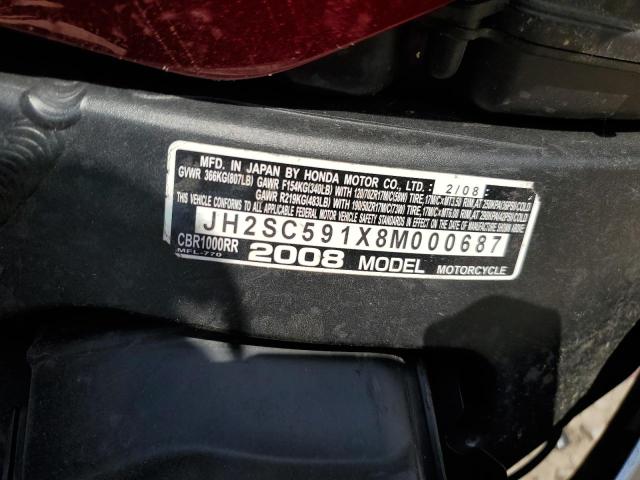 2008 HONDA CBR1000 RR - JH2SC591X8M000687