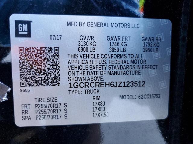 2018 CHEVROLET SILV1500 4 1GCRCREH6JZ123512