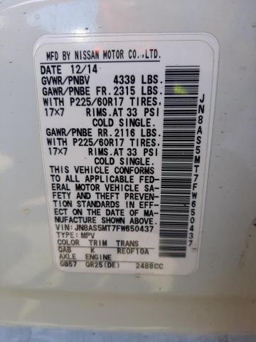 JN8AS5MT7FW650437 Nissan Rogue Select S