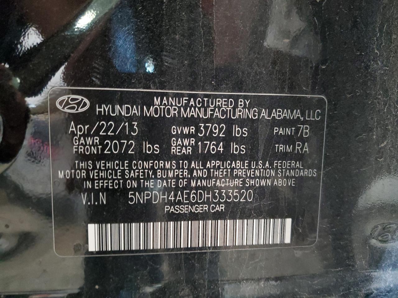 5NPDH4AE6DH333520 2013 Hyundai Elantra Gls