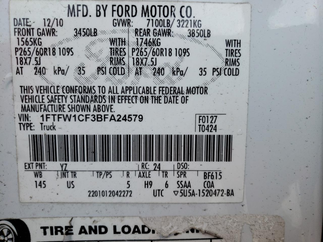 1FTFW1CF3BFA24579 2011 Ford F150 Supercrew