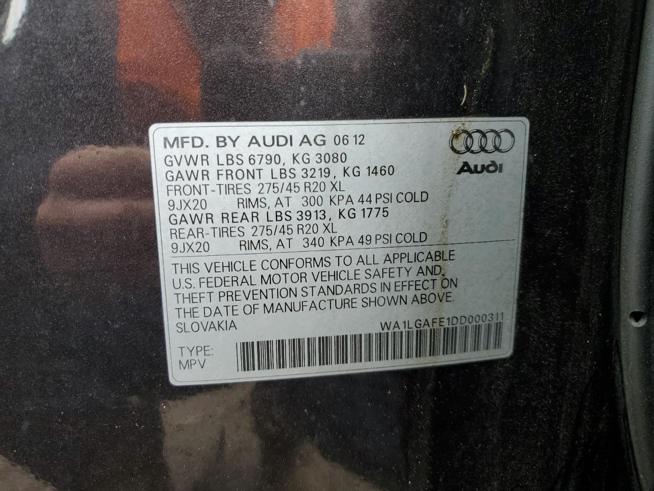 WA1LGAFE1DD000311 2013 Audi Q7 Premium Plus