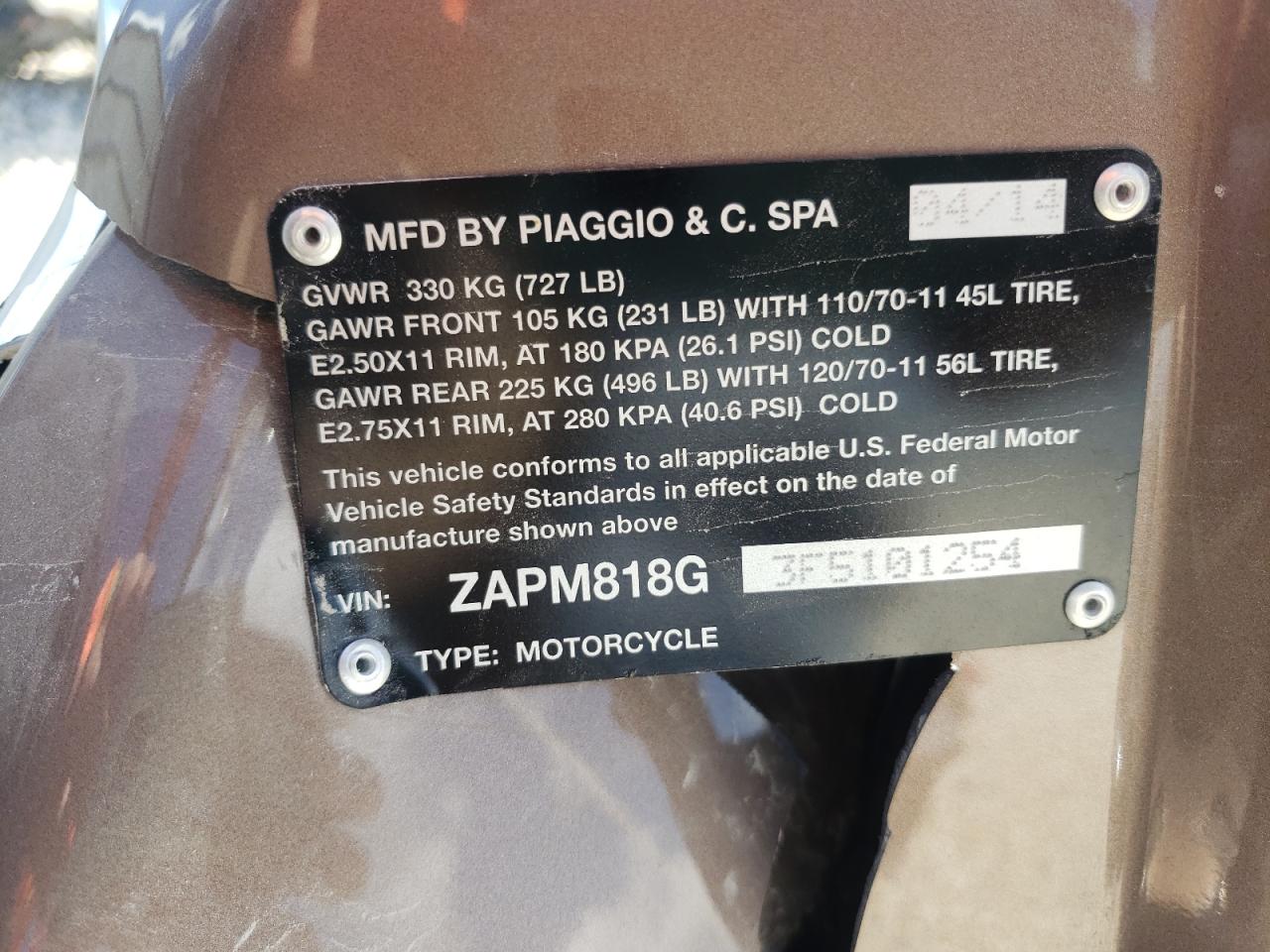 2015 Vespa Sprint 150 3V VIN: ZAPM818G3F5101254 Lot: 47089233