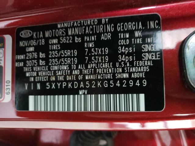 5XYPKDA52KG542949 KIA SORENTO SX
