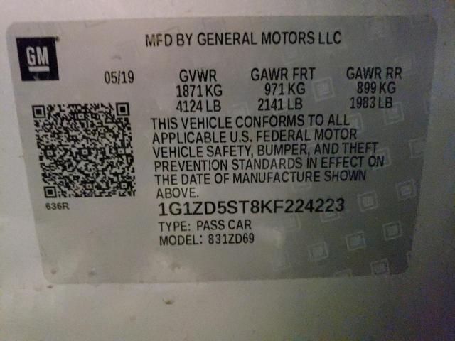 2019 CHEVROLET MALIBU LT - 1G1ZD5ST8KF224223