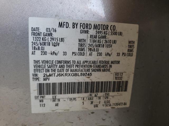 2LMTJ6KRXGBL59745 Lincoln Mkx Select