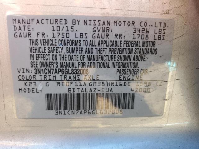 2016 NISSAN VERSA 4D 3N1CN7AP6GL832008