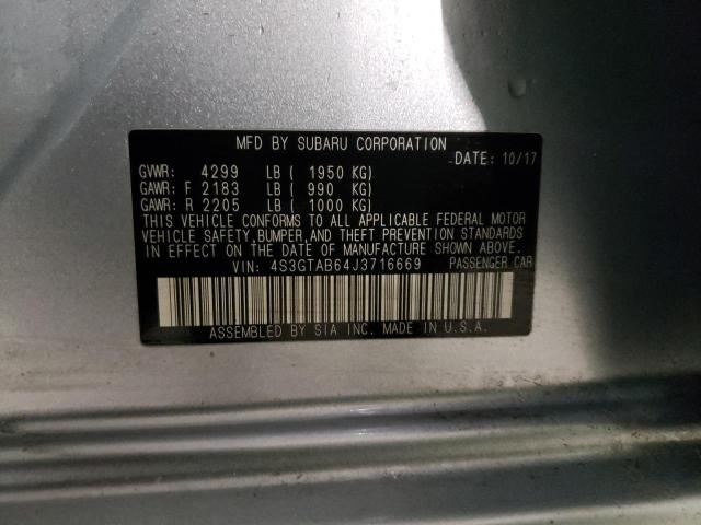 VIN: 4S3GTAB64J3716669 Auction: COPART Lot: 47052253 Location: NY - ROCHESTER 4S3GTAB64J3716669 SUBARU IMPREZA 2018 SILVER Photo 12